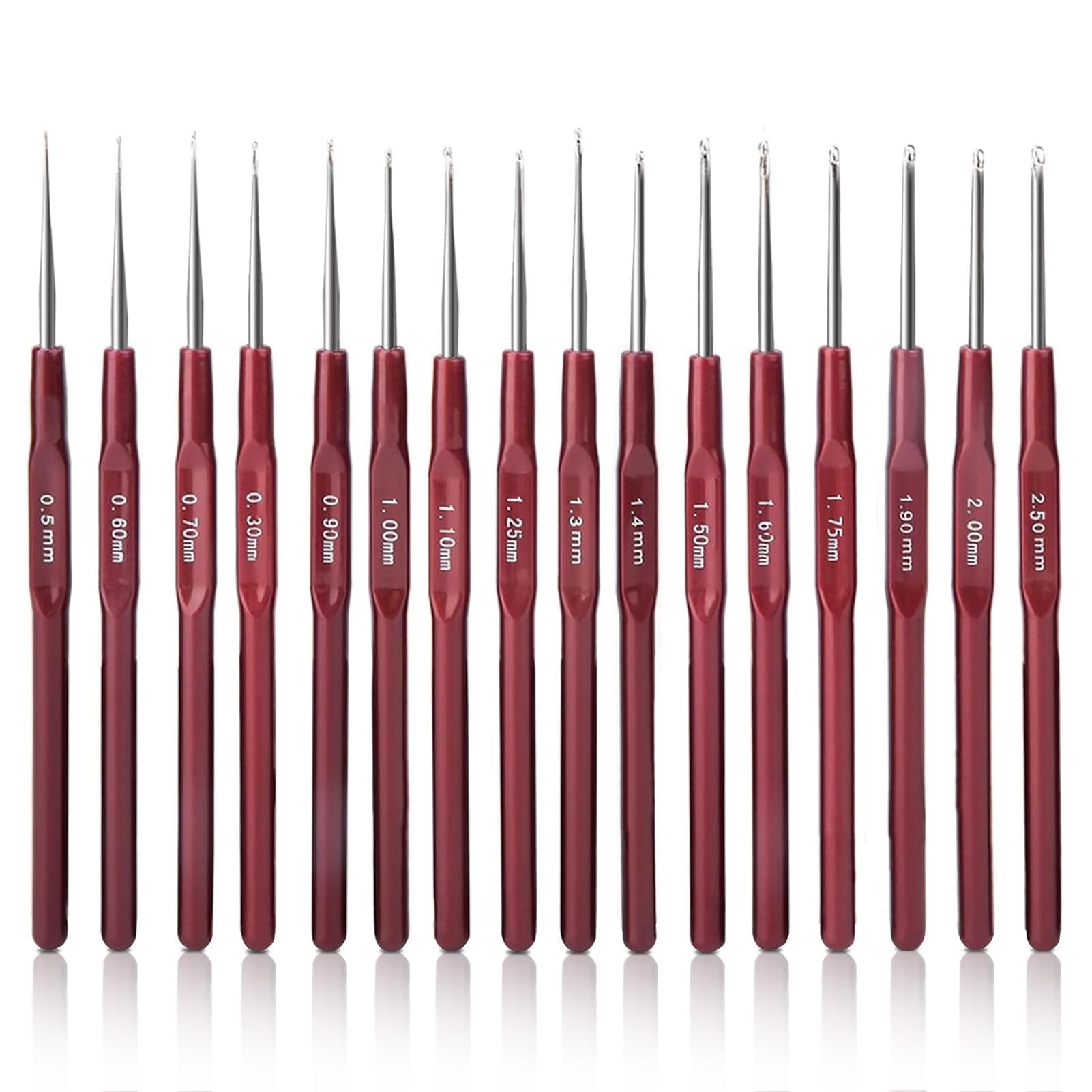 Set di 9 ganci per uncinetto, uncinetto in alluminio colorato, ganci per cucire a maglia in filato 2 mm/0,07-6 mm/0,27