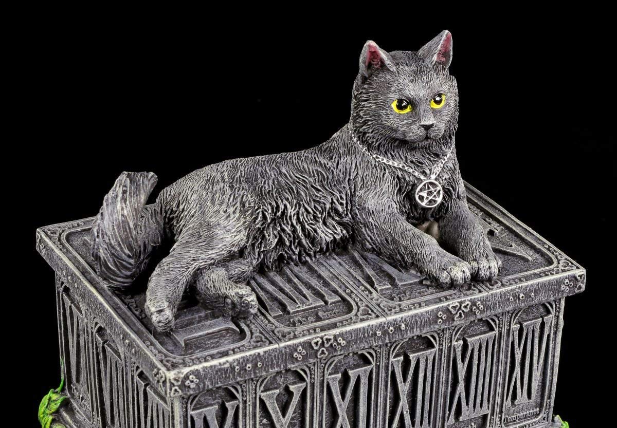Tarotkarten Schatulle mit schwarzer Katze | Tarot Box Dose Aufbewahrung Schale Gothic Fantasy Figur