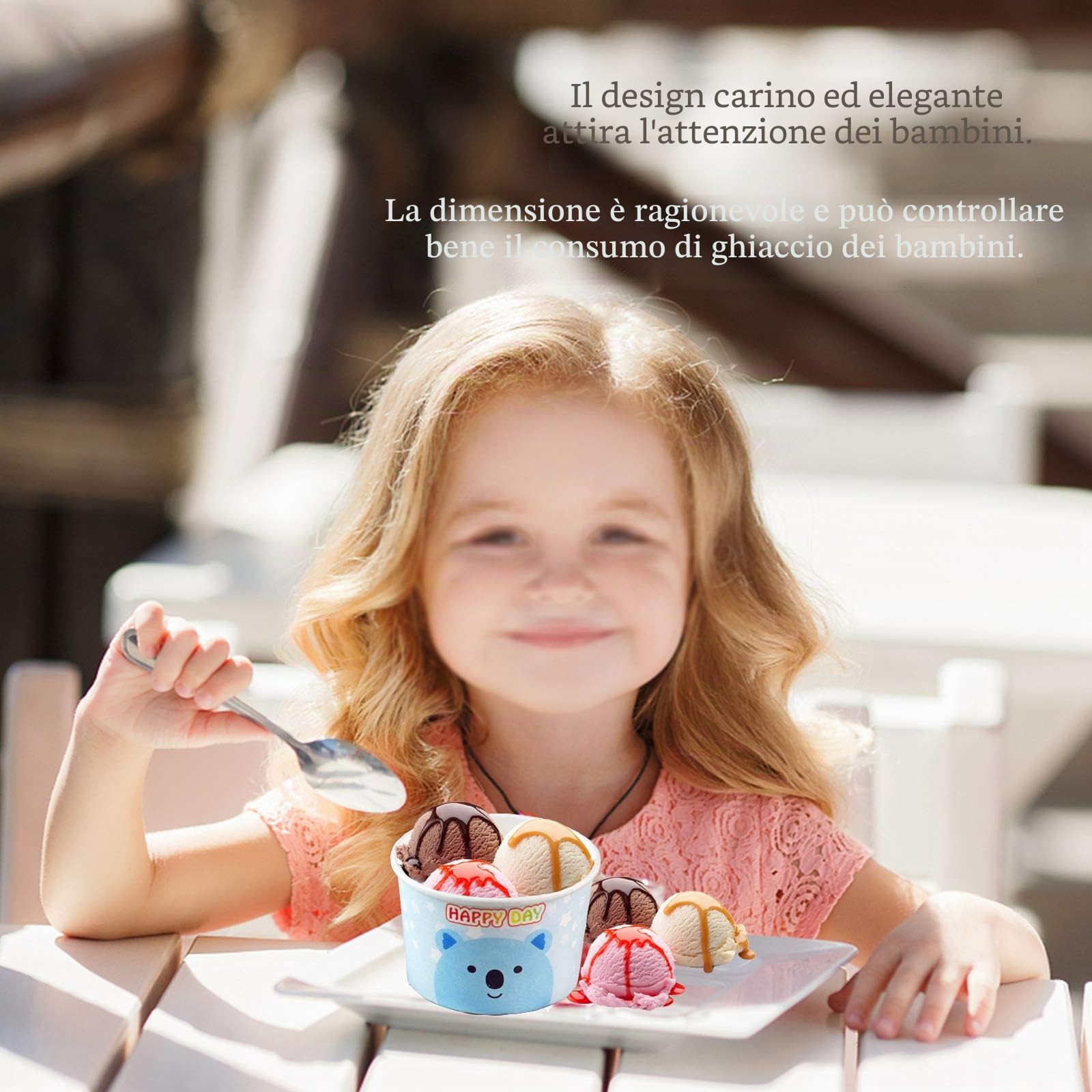 Coppe Gelato Carta Pezzi di Carta da Dessert gelato Coppette di Cartone Coppette Gelato da Dessert Ciotole per Gelati Dolci Snack Festa di Compleanno per Bambini Picnic 100Pezzi 120ml Blu e bianco
