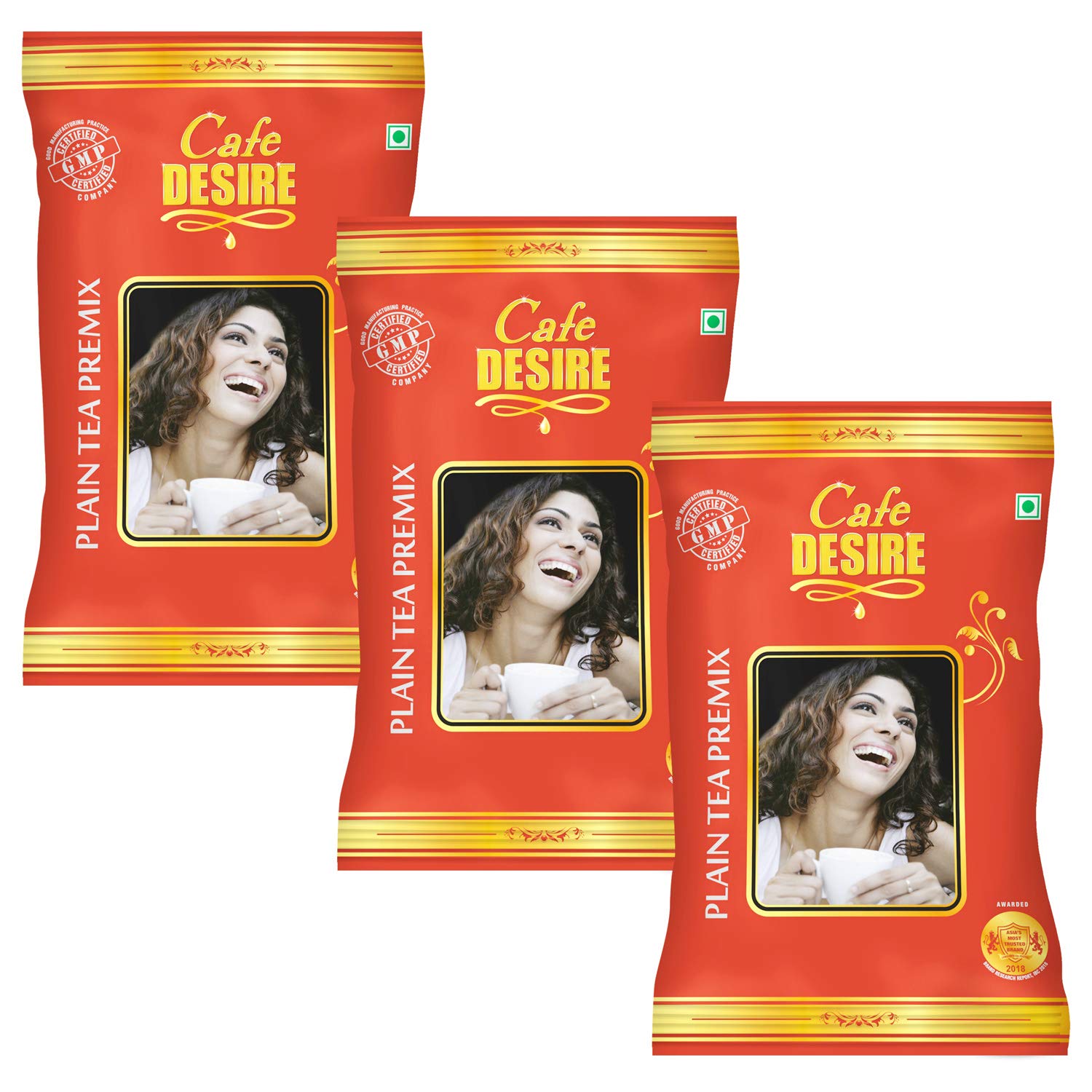Cafe DESIRE I DRINK SUCCESS Instant Plain Tea Premix Red Range Combo 3Kg | 3 X 1Kg | Makes 250 Cups | Milk Not Required | Just Add Hot Water | Manually And All Vending Machine Suitable, Assam