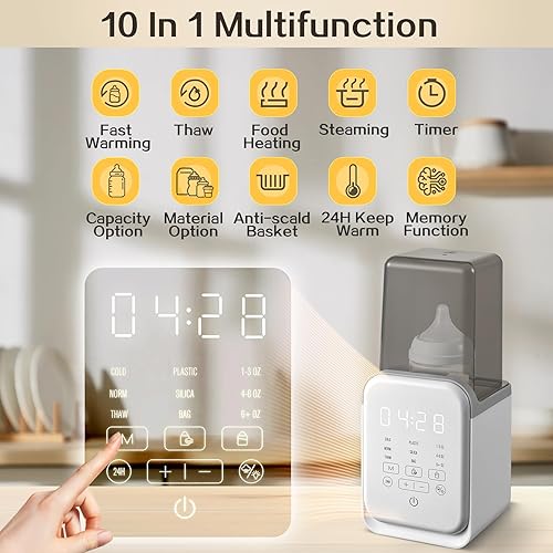 Miniatura 2 de Calentador de biberones rápido 10 en 1 para leche materna y fórmula, calentador de leche para bebés con control inteligente de temperatura y luz