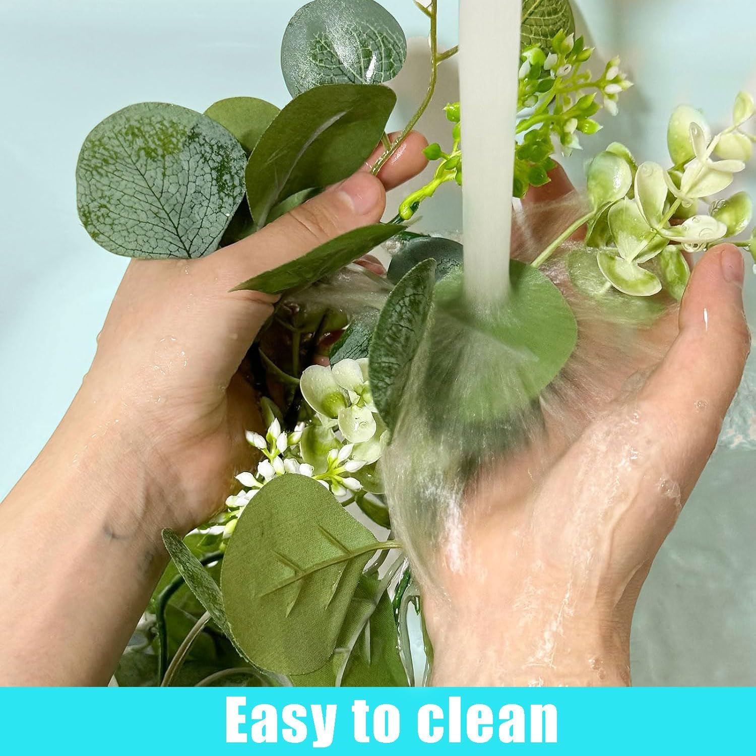 2 Pcs 5.9 Ft Artificial Eucalyptus Flowers Garland, Eucalyptus Leaves Decor for Home Decoration Artificial Vine for Mantle Office Party Wedding Arch Decor (2) - Image 4