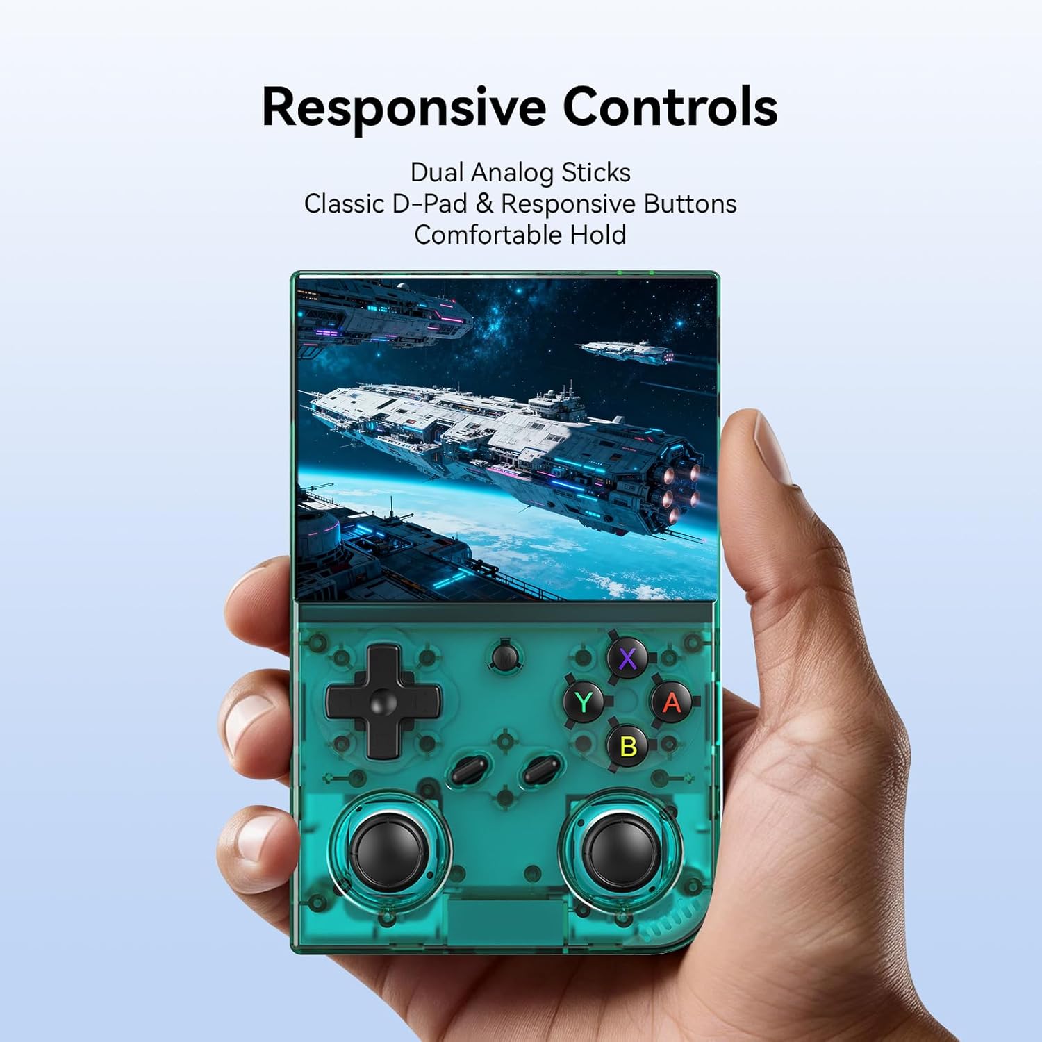 RG35XX Pro - Retro Handheld Game Console, 3.5-Inch IPS Screen, Linux OS, 64GB Card, 3200mAh Battery, WiFi & Bluetooth, HDMI Output, Includes Screen Protector & Keychain (Transparent Teal) - Image 5