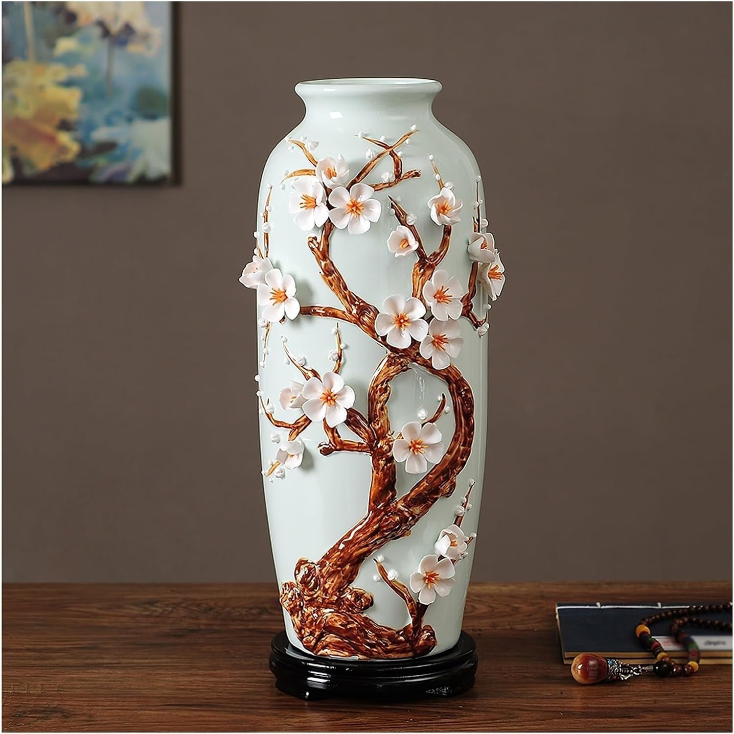 SnamicE Vase Ceramic Flower Vase Rustic Farmhouse Vase, Chinese Style Decorative Vase for Living Room, Kitchen, Dinner Table,A7