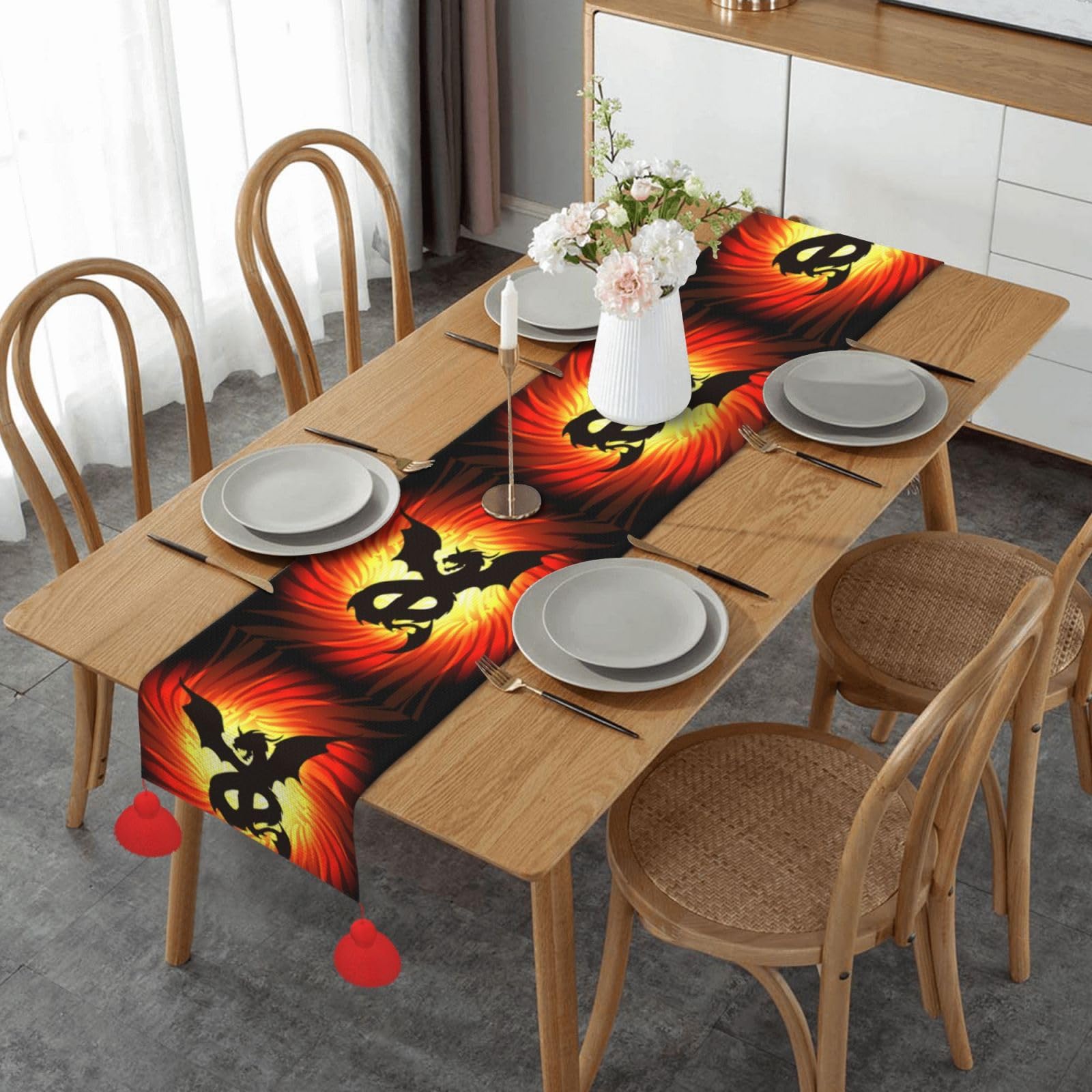 Chemin de table mariage dragon tourbillon déco table Noël antidérapante avec pompons