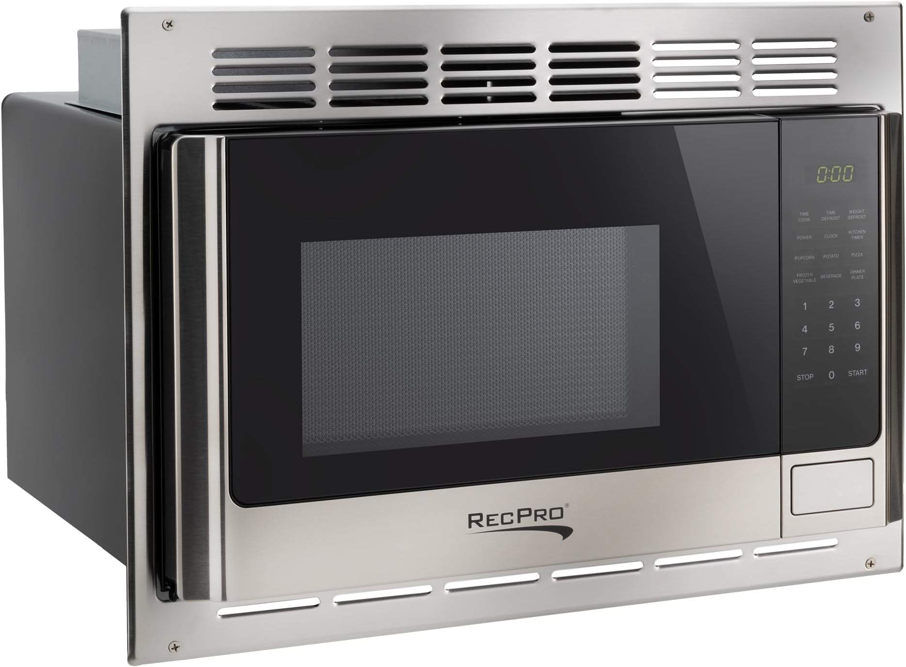 RecPro RV Microwave with Trim Kit | 1.0 Cu. Ft. | 900W | Direct Replacement for Greystone and High Pointe (Stainless Steel)