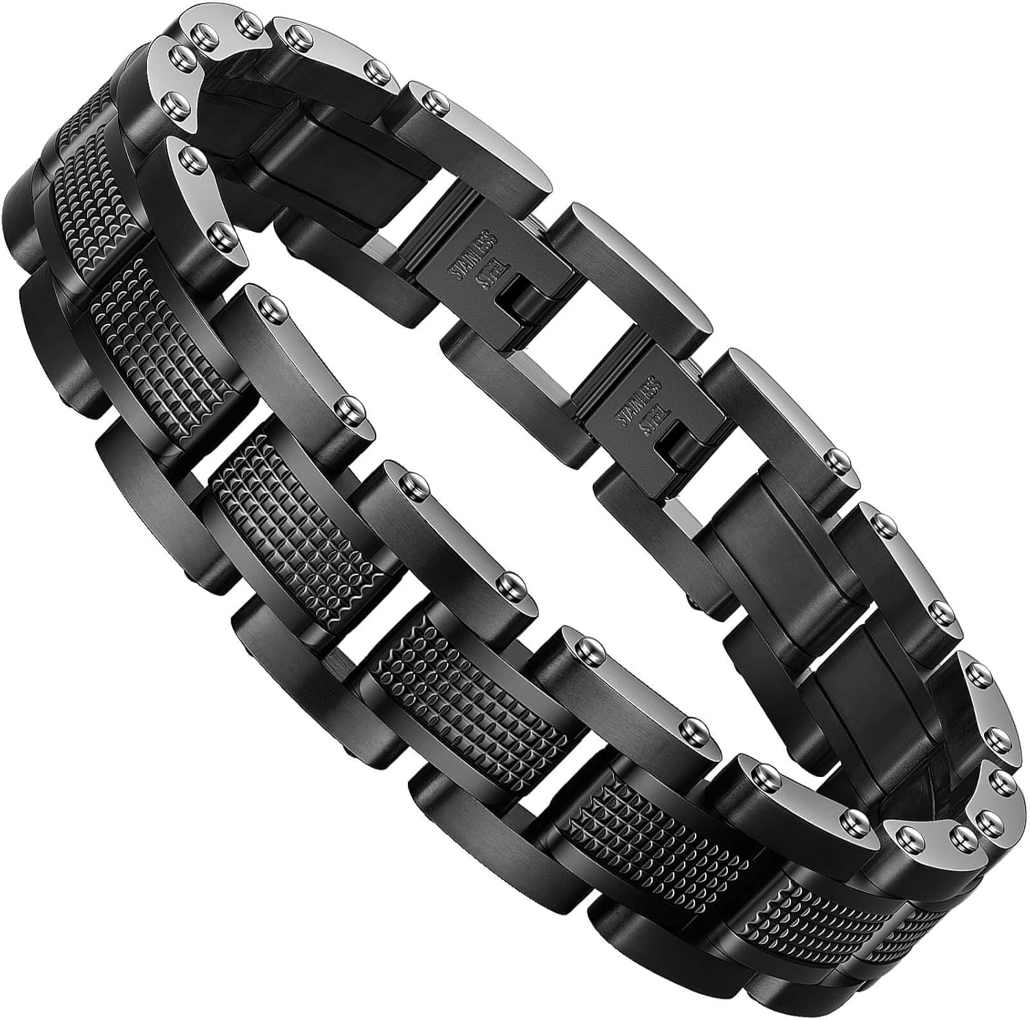 Men Bracelet Stainless Steel men black bracelet Link diamond silver bracelet blue particles jewelry Men chain Gift Boxes
