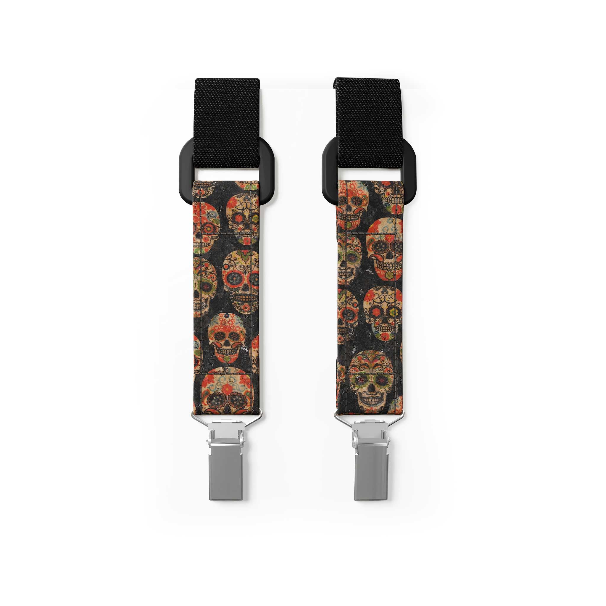 Herren Hosenträger aus Kork | Black Skull | Vegane Hosenträger | Iconic Y-Form | Sugar Skull Totenkopf Design | Handgefertigt in Leipzig