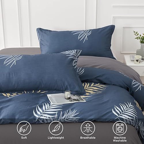 Miniatura 64 de SAPHREAS Juego de funda de edredón de hojas botánicas, tamaño King, 3 piezas, hojas amarillas, juego de funda de edredón 100% algodón suave, 1 funda
