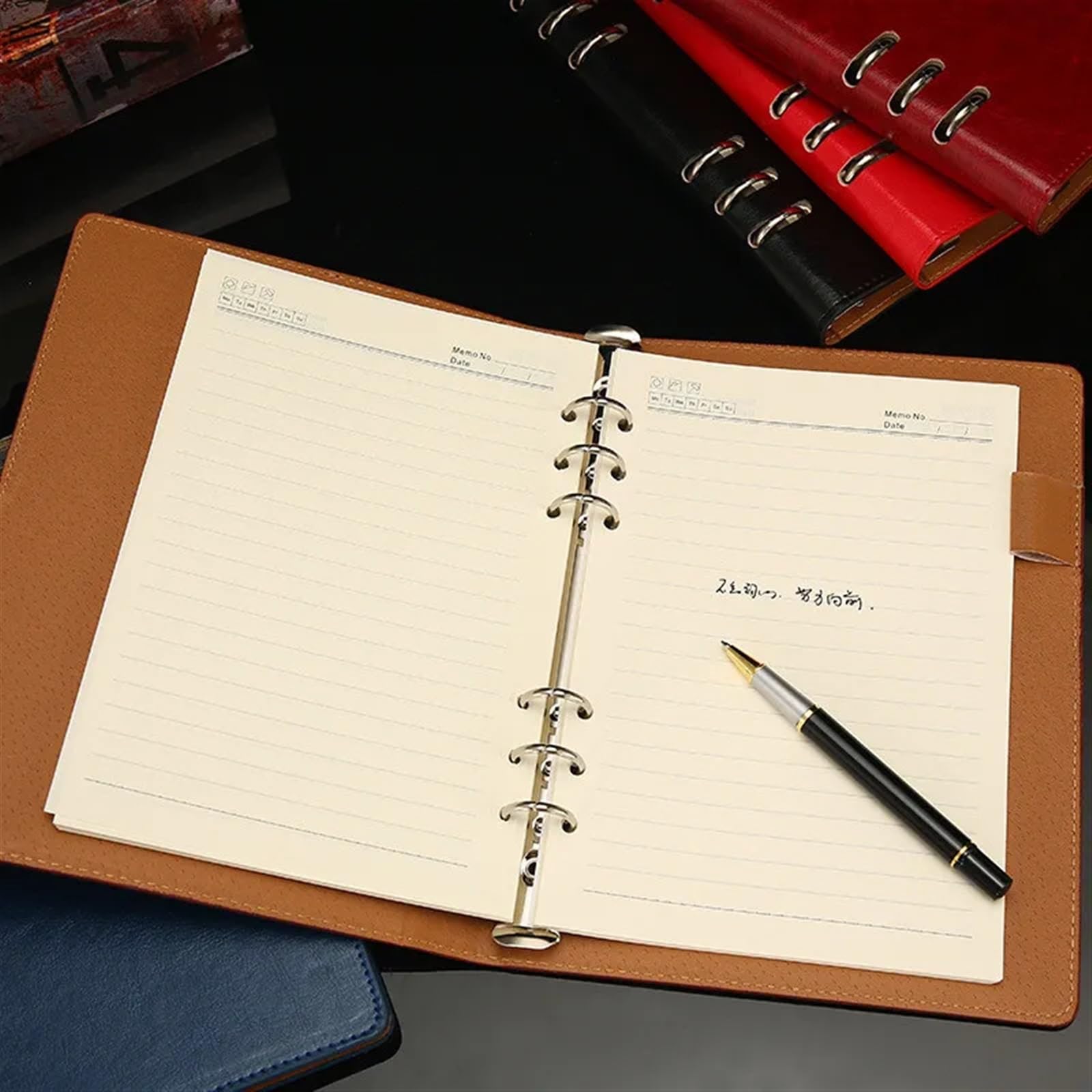 Notizblock 2Set Notebook for Büro & Business Planer Student Tagebuch PU Leder Abdeckung Lose-Blatt Binder 100 Blatt A5 schreiben Papier Memo Notizblock(Red)