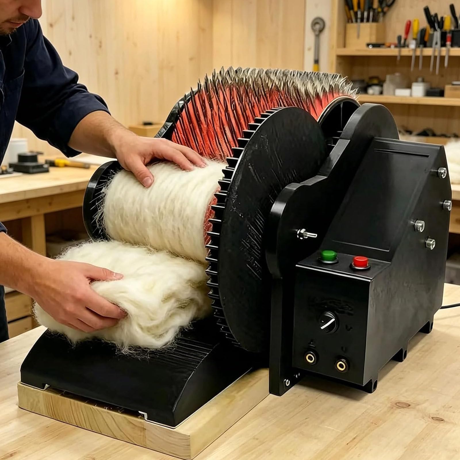 Wool Carding Machine,Electric Wool Felt Drum Carder for DIY Craft,Adjustable Forward and Reverse Speed,Fast Color Mixing,Combing,Spinning,Ideal for Carding Wool Fibers and Making Felt Projects