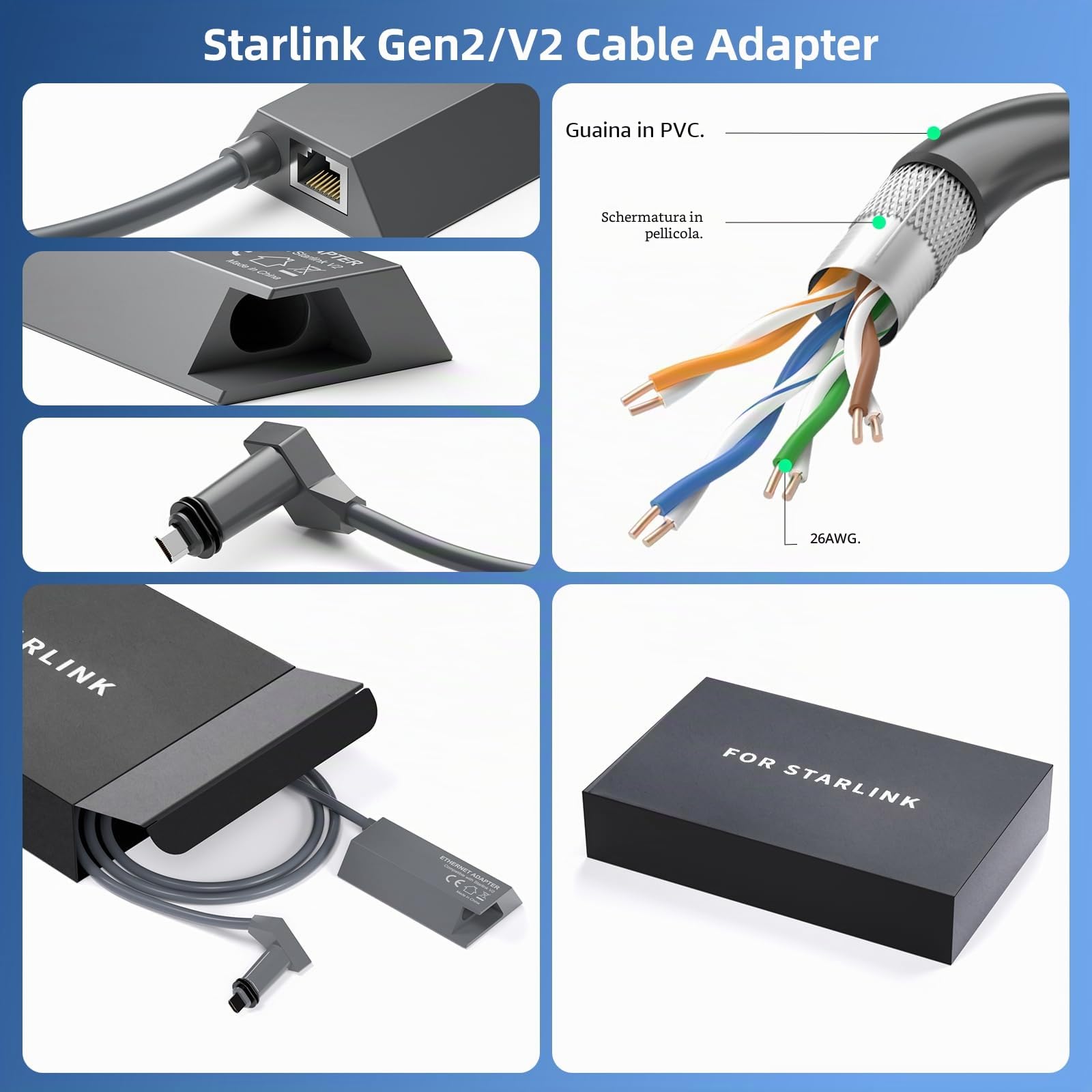Adattatore Ethernet Starlink Internet satellitare V2 per parabola rettangolare, adattatore Starlink Ethernet con connessione di rete stabile per Starlink Actuated Gen 2