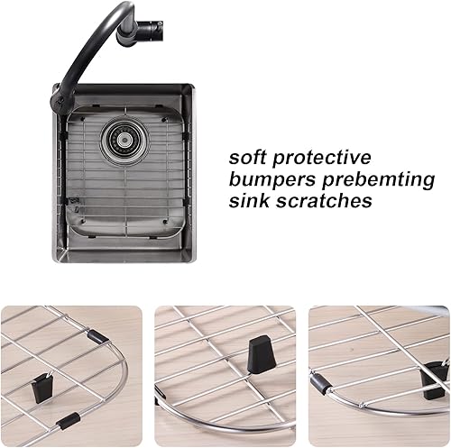 Miniatura 8 de Rejilla para fregadero de cocina de 11-34 x 12-14 pulgadas, protector de fregadero de cocina resistente con colador integrado y drenaje trasero,