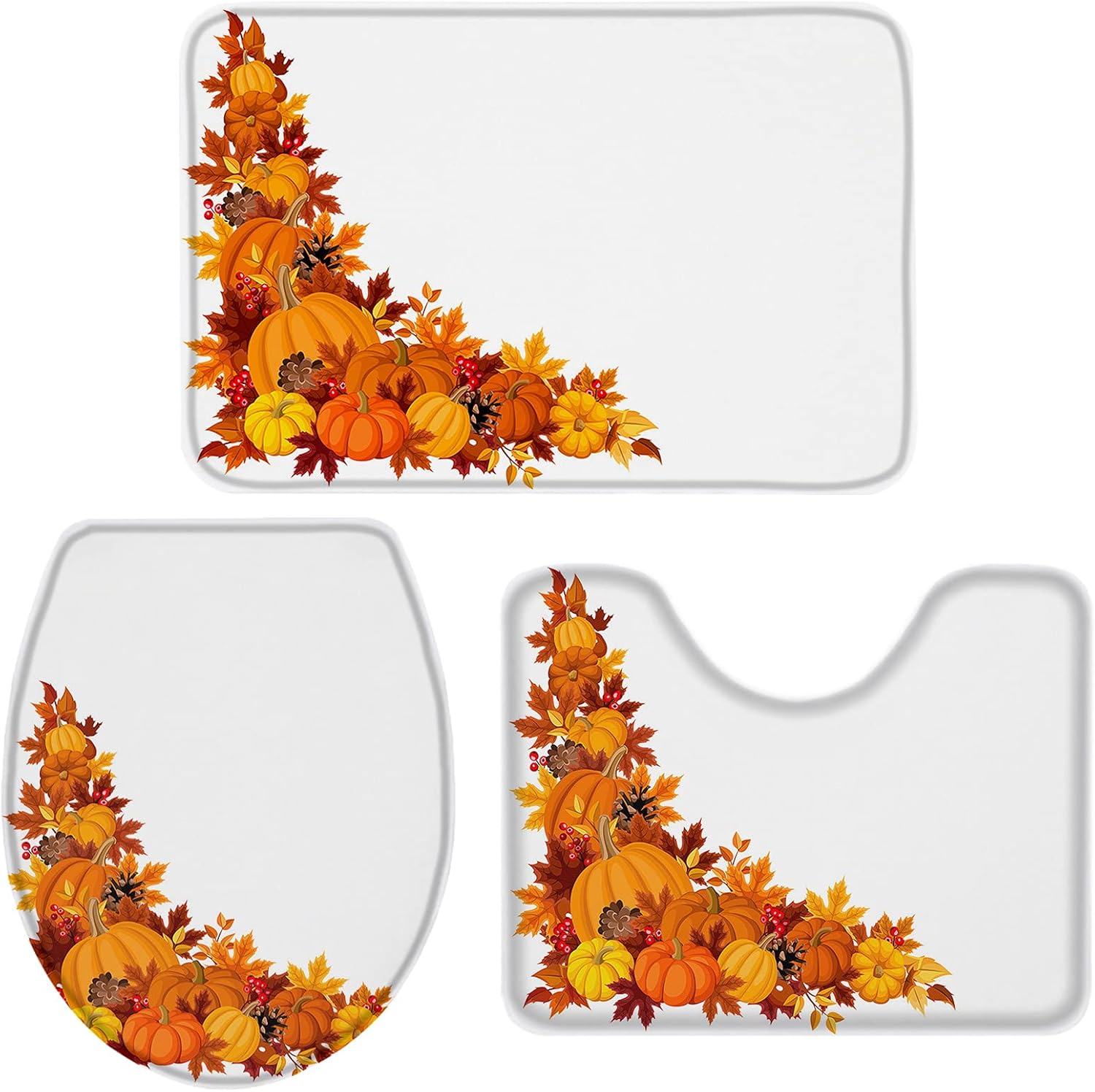 Amazon.com: Thanksgiving Pumpkin Bath Rug Sets 3 Piece Farm Fall ...
