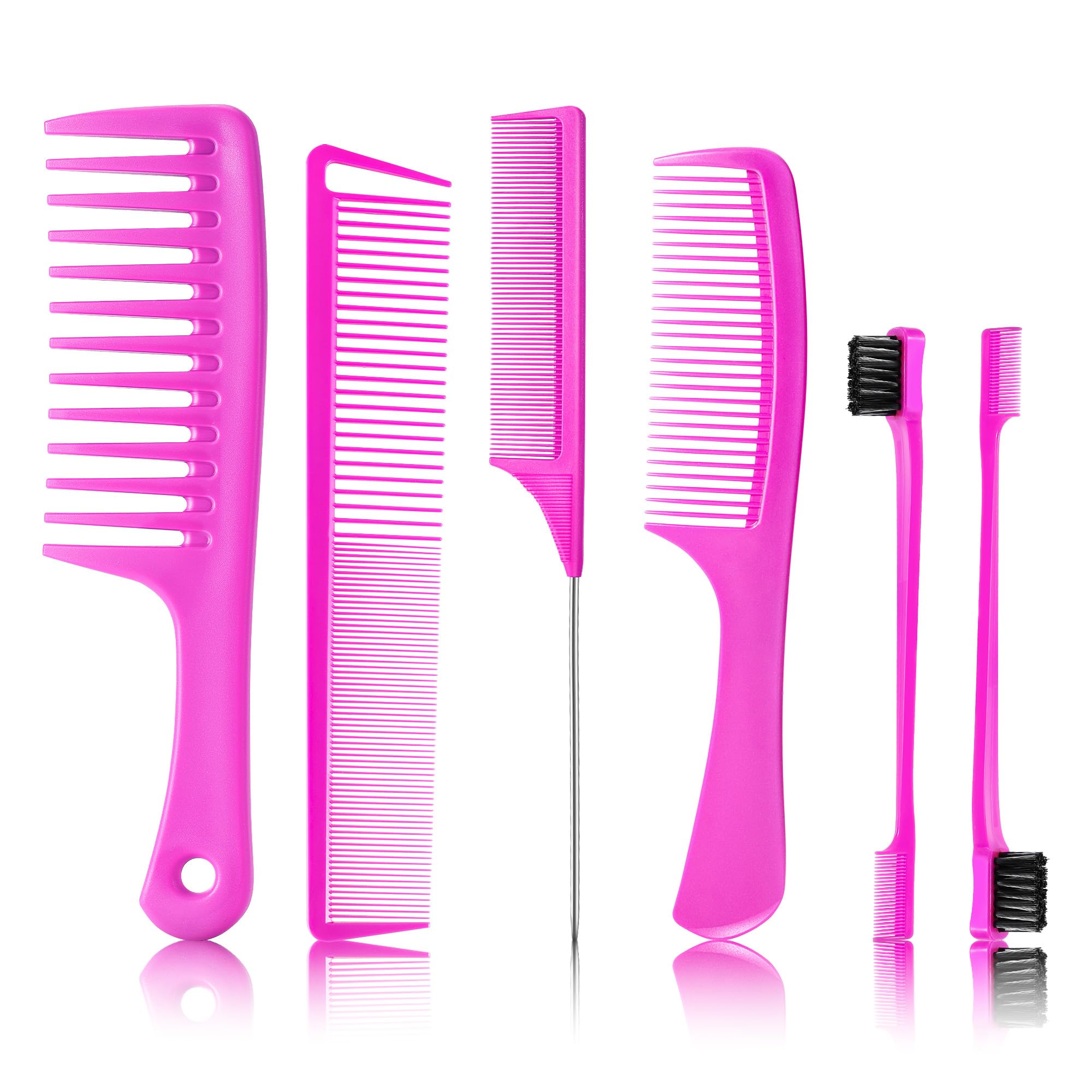 Salonsilk Lot de 6 peignes professionnels à dents larges et queue de rat pour homme et femme - Cheveux noirs naturels