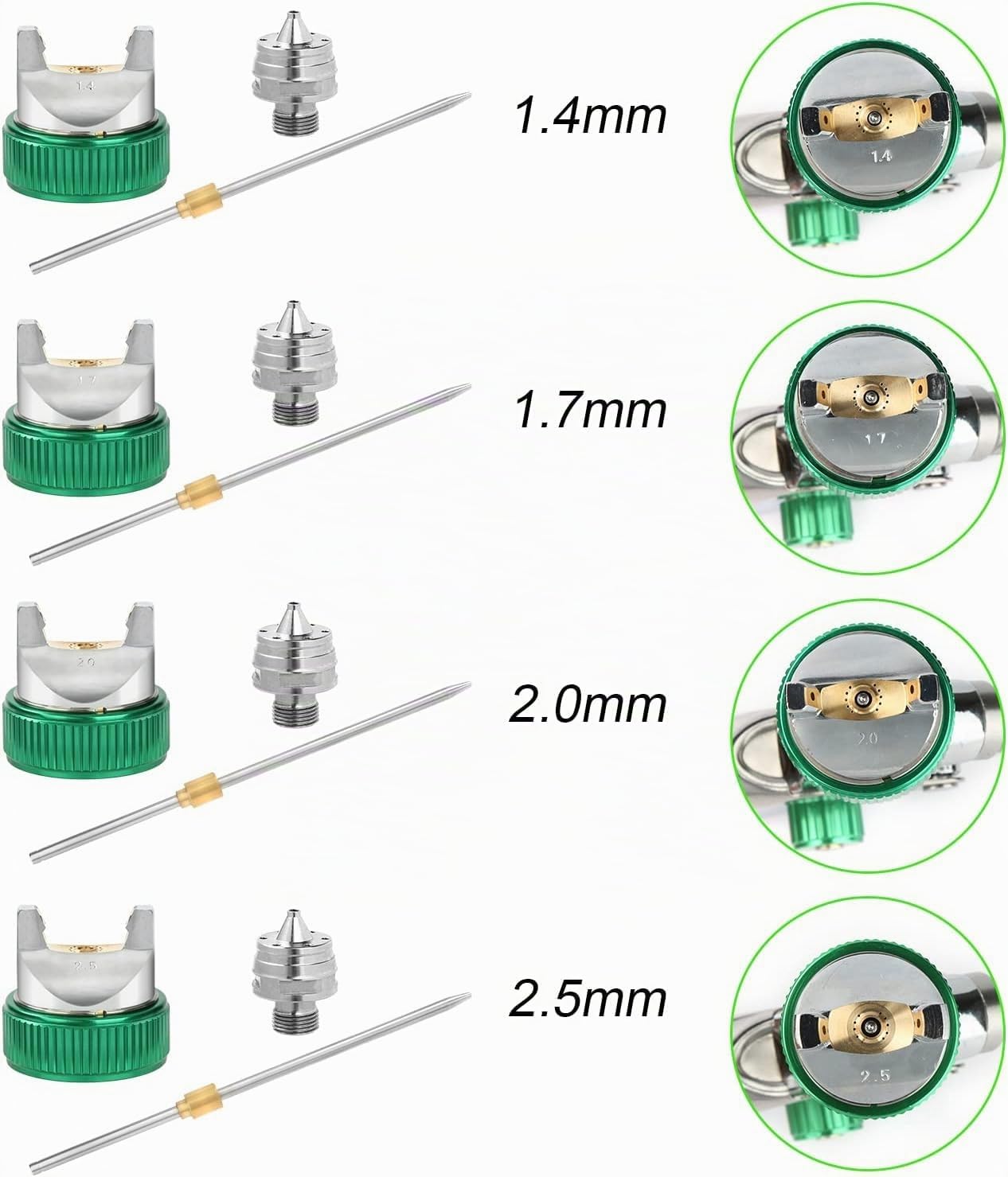 HVLP pistola a spruzzo per verniciare con ugelli da 1,4/1,7/2,0/2,5 mm,Aerografo per verniciare 600ml, per pareti,autoveicoli, riparazioni di mobili (verde)