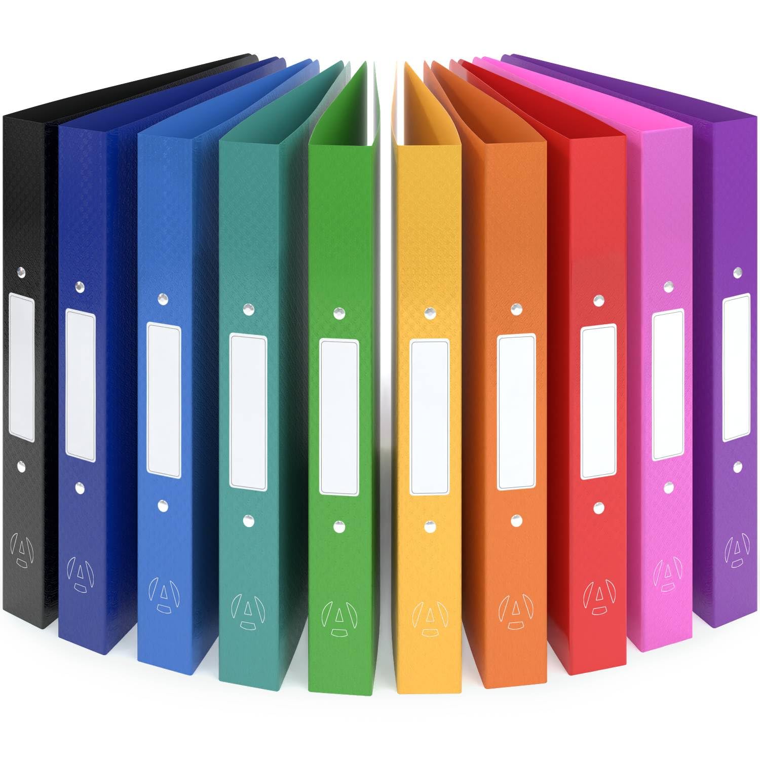 ACROPAQ - 10 x Ring Binder A4 - with 2 Rings 30mm, Upto 100 Pages, Spine Width 3.5cm, Rainbow, 'Nature' Color Collection - Plastic Folders, Folders for Paperwork A4