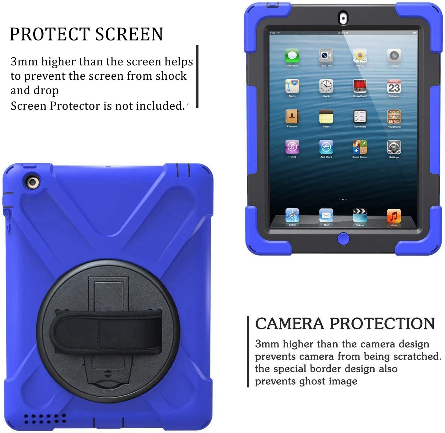 🔥 Crazy Deals iPad 2/3 / 4 Case,TSQ Heavy Duty Three Layer Full Body Carrying Case Cover for Kids with Handle Hand Strap,360 Degree Swivel Stand, Shoulder Strap for Apple 9.7 iPad 2nd / 3rd / 4th Gen Blue