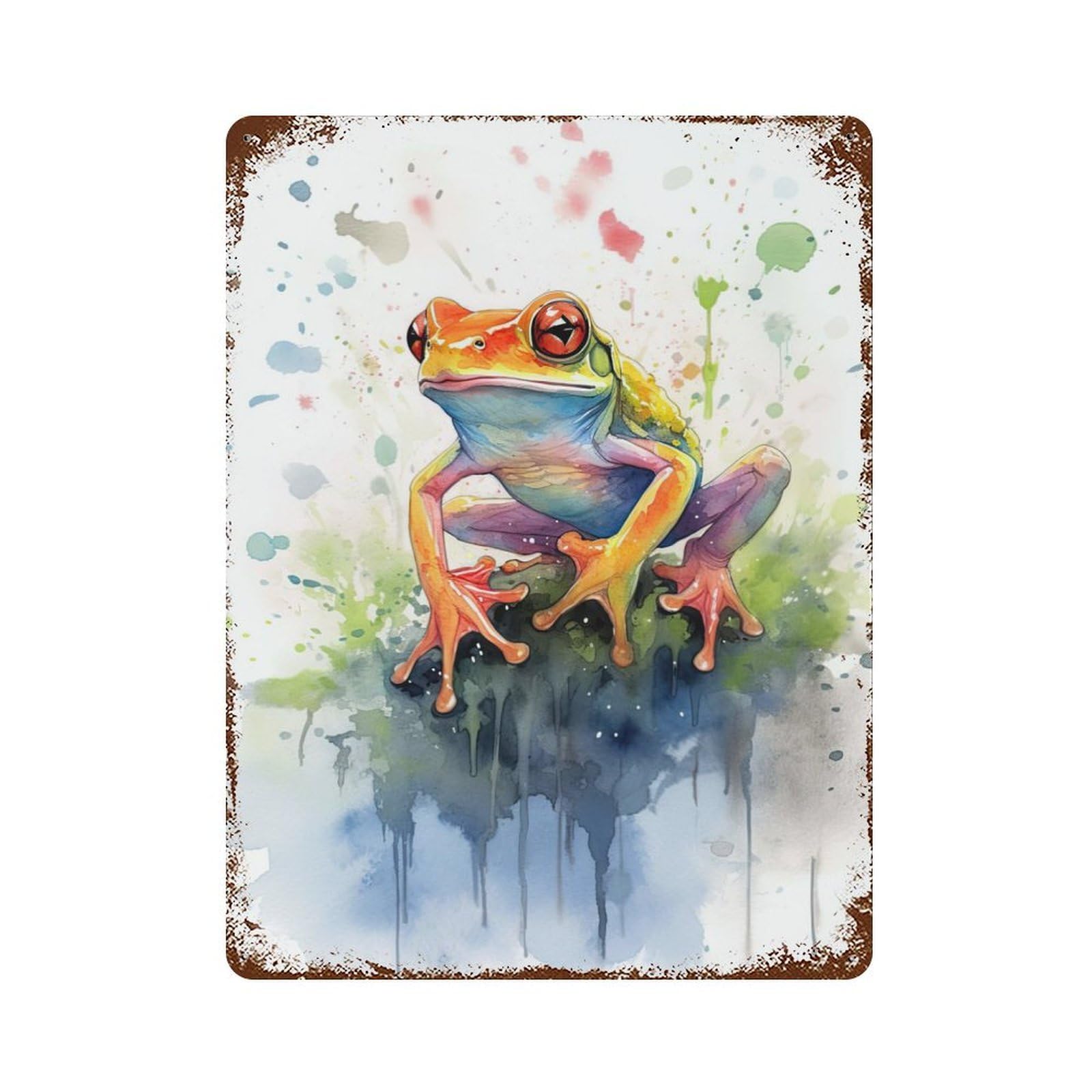Frog Watercolor Retro Metal Sign 15.7"x11.8", Classic Wall Plaque for Garage, Pub Or Kitchen