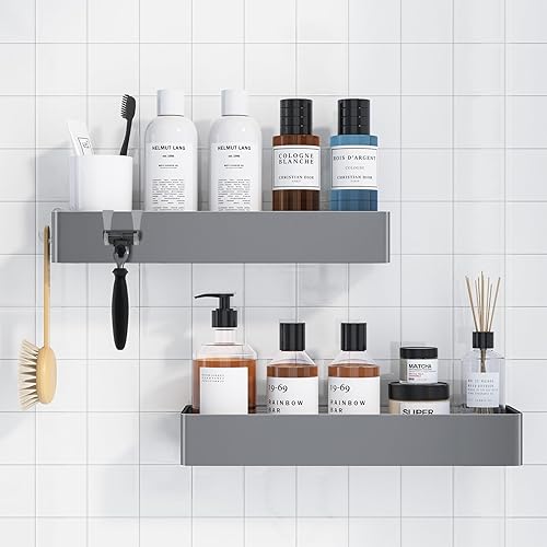 Miniatura 9 de Kitsure Organizador de ducha grande, paquete de 2 organizadores de ducha adhesivos, estantes de ducha sin taladros para ducha interior, estante de