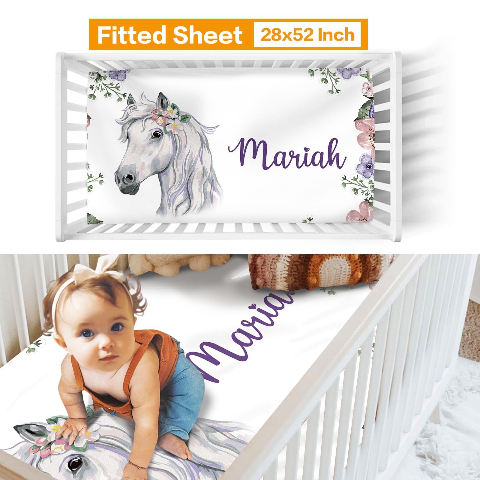 Juego de ropa de cama personalizado para cuna, diseño de caballo, juego de ropa de cama de 3 piezas, manta suave y elegante, sábana, funda de almohada para recién nacidos, niños y niñas,