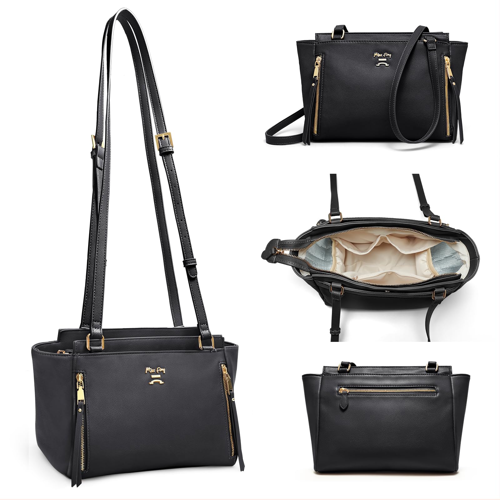 miss fong Small Mini Diaper Bag,Crossbody Purse Diaper Clutch with 7 Organizers,2 Insulated Pockets and Adjustable Shoulder Strap(Black)