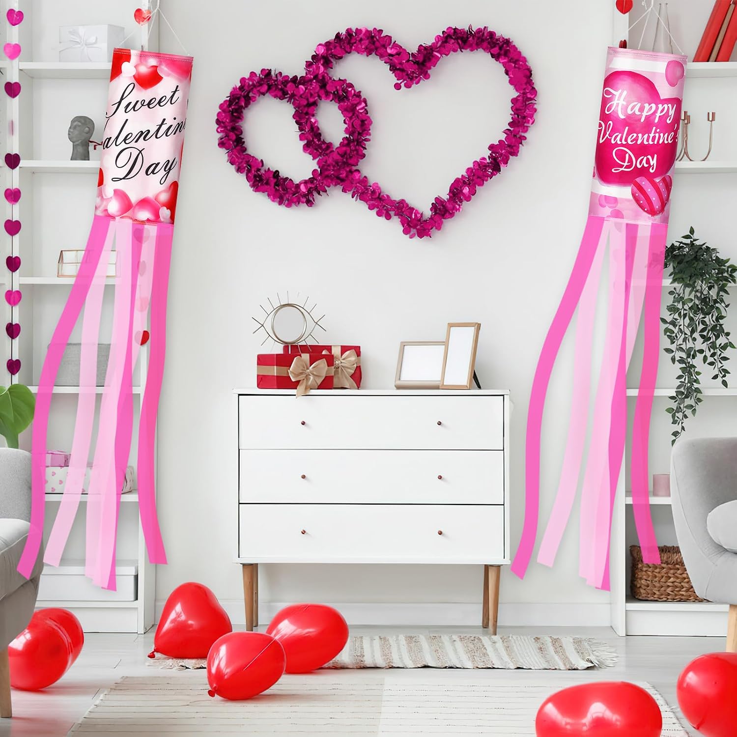 NOVWANG 2 Pieces 40 Inches Valentine's Day Windsock, Valentine Hearts Windsocks Outdoor Hanging Wind Sock for Wedding Anniversary Home Party Yard Garden Patio Decoration image 5