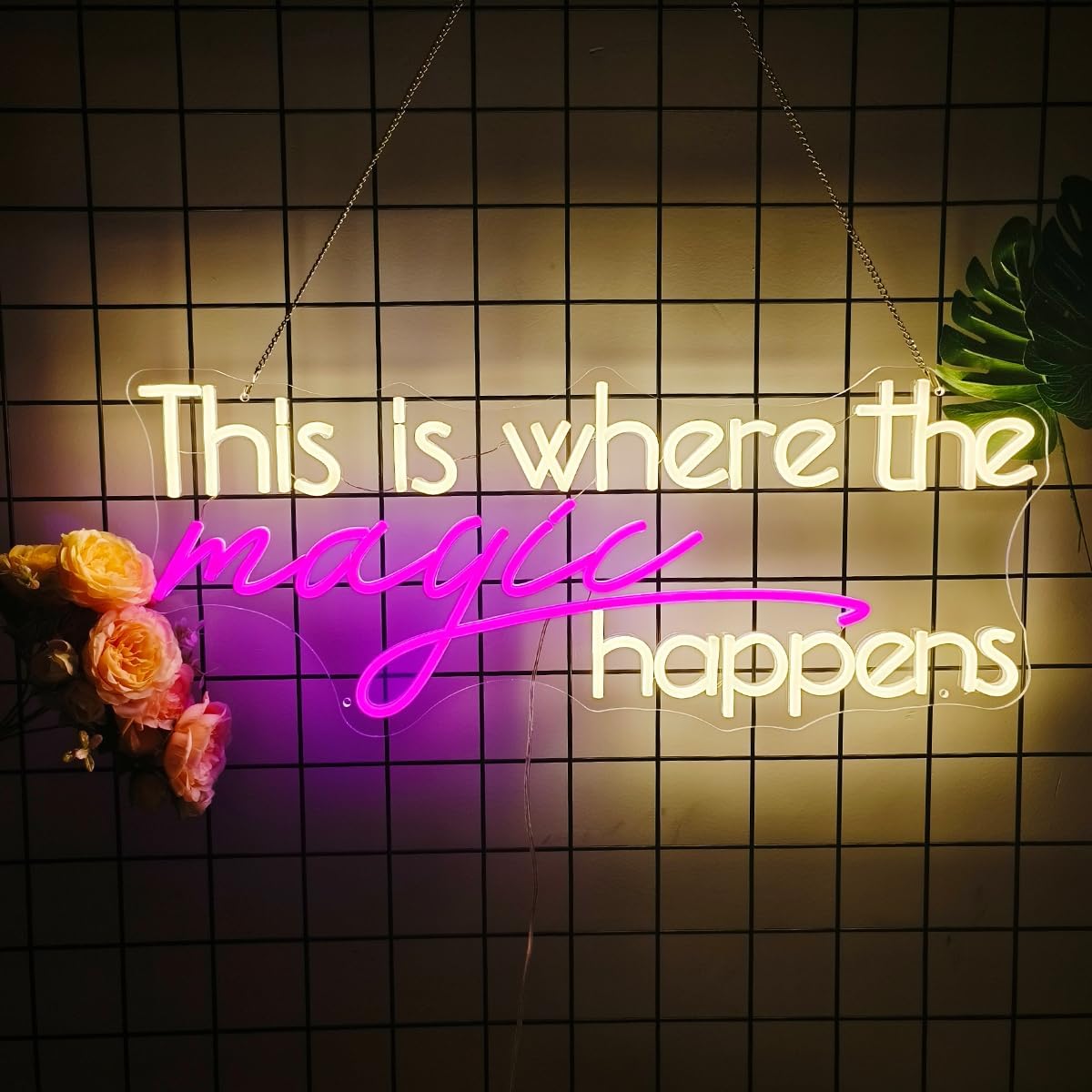 This Is Where The Magic Happens Neon Sign Large, 25.6x10.4 Inch This Is Where The Magic Happens Signs with Remote Dimmer, Neon Lights for Bedroom Wedding, Christmas Party Decor, Warm White-Hot Pink - Image 3