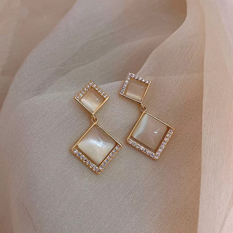 Boucles d'oreilles opale argent sterling femme pendantes aiguille carree tendance - 3