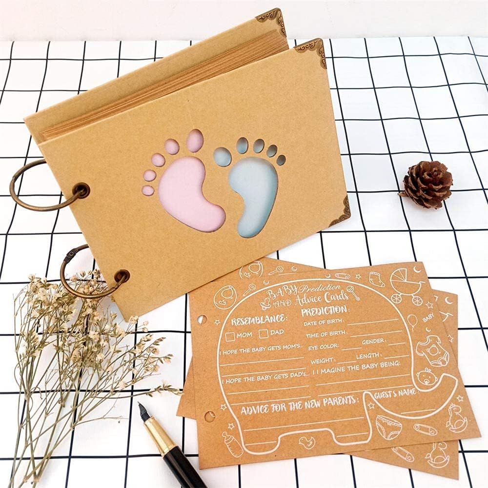 40Pcs Advice Cards Baby Shower, Baby Prediction Cards for Shower Baby Reveal Games, Baby Shower Games Elephant New Parent Message Advice Book for Gender Reveal Game Party Kraft Paper Collection