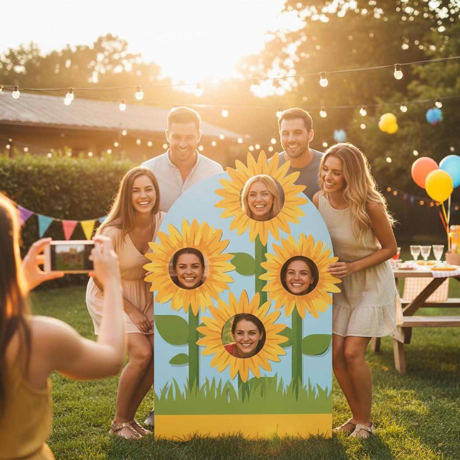 Leinuosen 5 ft Life Size Sunflower Cardboard Cutout Stand up Sunflower Birthday Party Decoration Hole in Face Photo Prop Booth for Summer Yard Backdrop Graduation Decorations Party Supplies