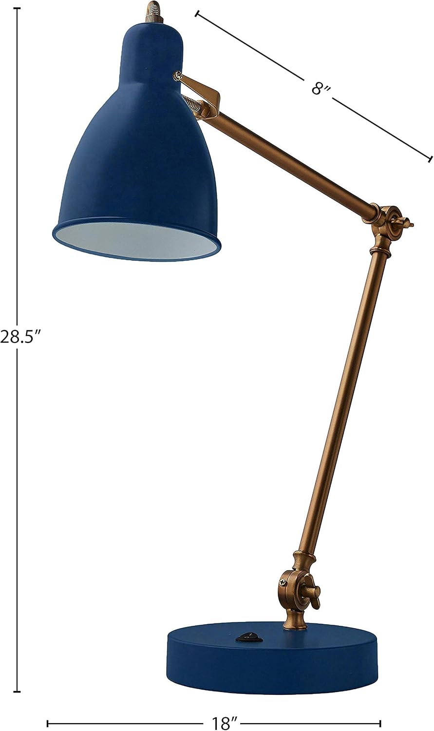 Amazon Brand – Rivet Caden Adjustable Task Table Lamp with USB Port, Bulb Included, 28.5"H, Blue and Brass