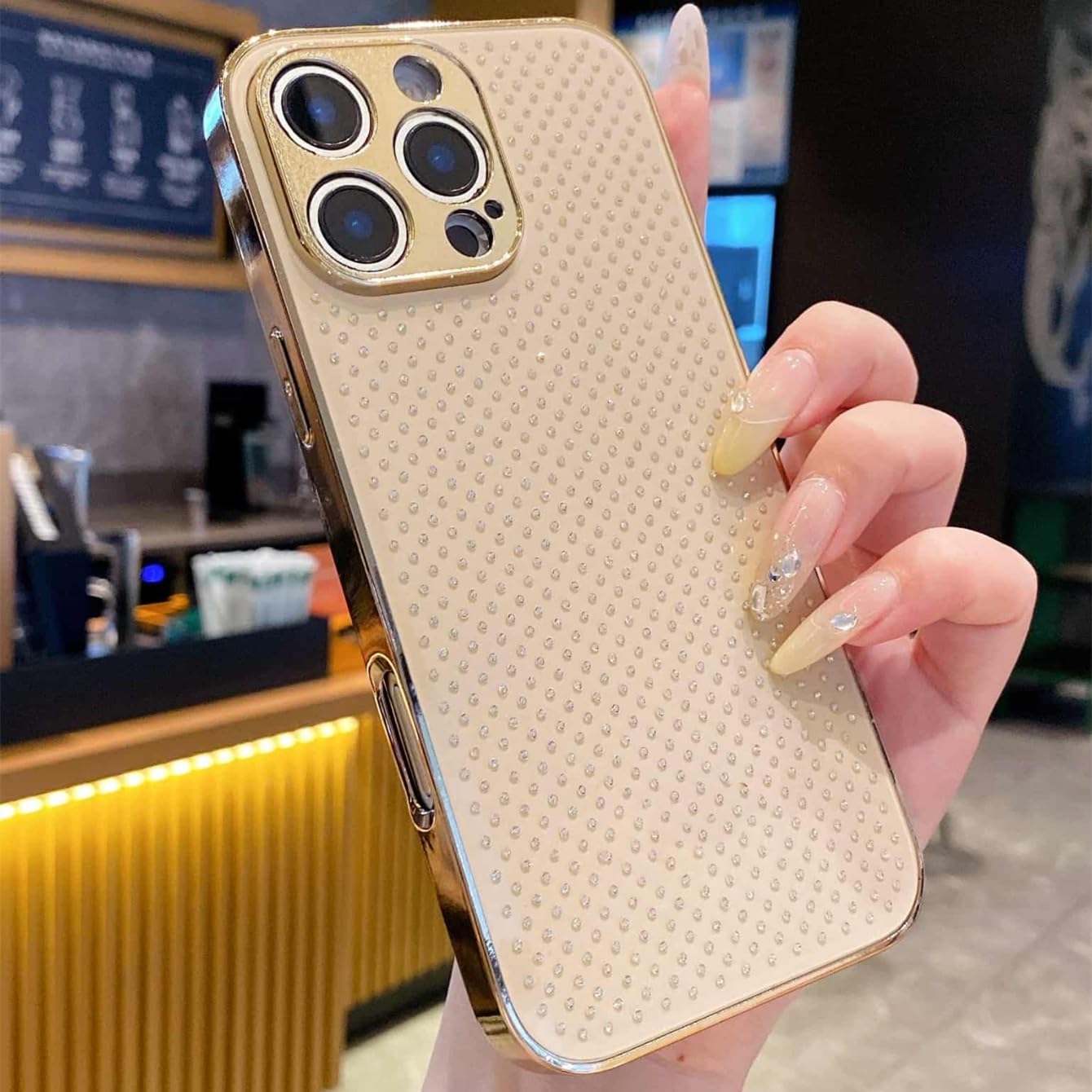 Coque iPhone 16 rigide protection strass luxe jaune - 7