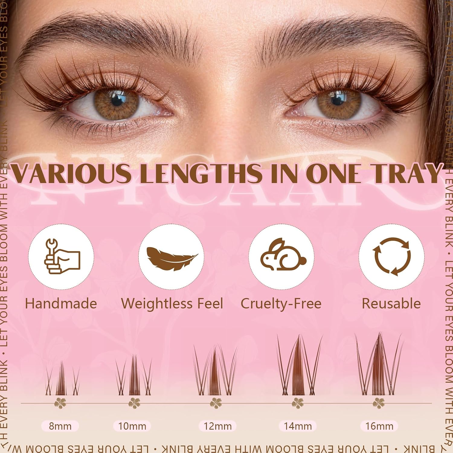 Fairy Brown Spiky Lash Clusters Kit Anime Manga Lash Extension Kit 144pcs Wispy Lash Clusters in D Curl 8-16mm, Invisible Band with Bond and Seal, Remover & Applicators for Beginner DIY at Home image 4