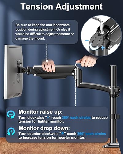 Miniatura 9 de Soporte para monitor individual con capacidad para un máximo de 22 libras, soporte de escritorio para monitor de 13-32 pulgadas, brazo para