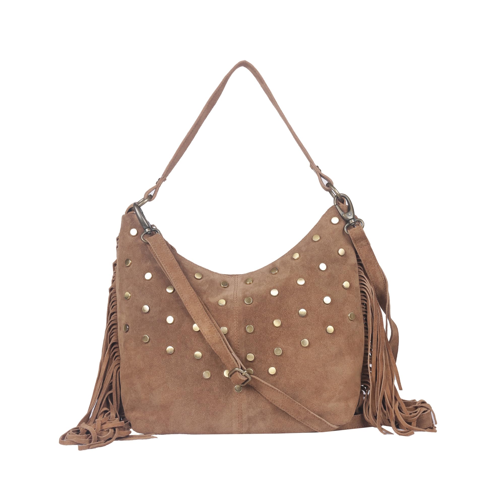 Antin Brown Tan colour Genuine Suede Leather Fringe Hobo & Shoulder Bag with studs (B0CWVDFHYV) Amazon Price History, Amazon Price Tracker