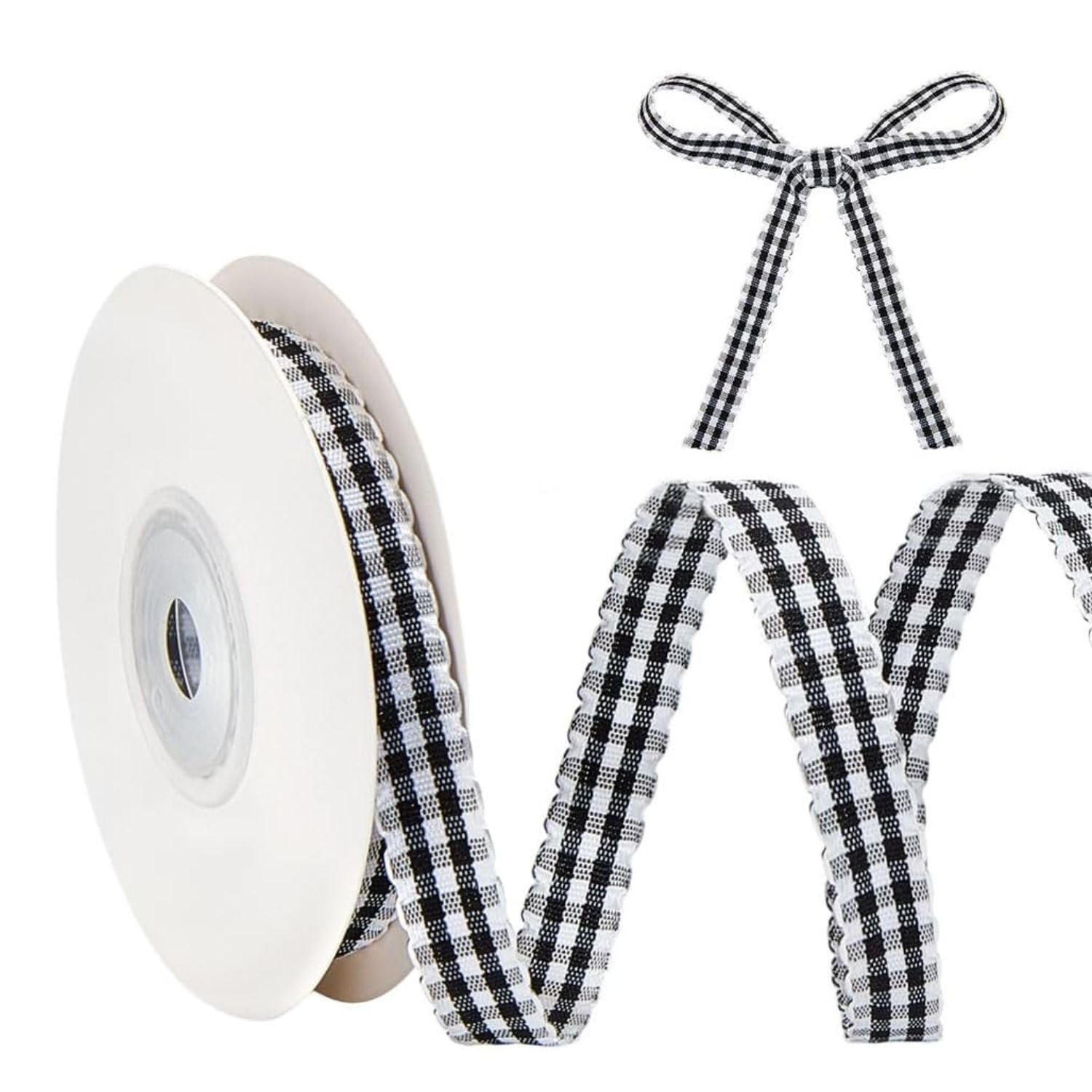 Black Gingham Ribbon with Lace Edge - 1cm x 10 Yards Soft Shape-Holding Fabric for Versatile Crafts, Gift Wrapping & DIY Projects | Lace-Edge Detail | Soft & Durable | Multi-Purpose | Gift Decor | DIY Crafts | Home Accents-image-16