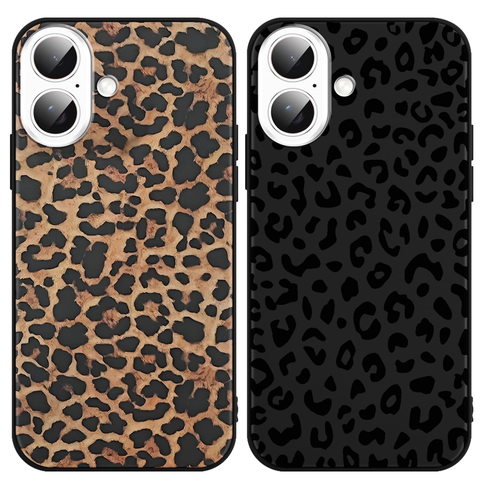 Yoedge 2 Pack for iPhone 16 6.1'' Cheetah Print Cases, Cute Luxury Leopard Print Pattern Design Cases for Women Men Girls, Fashion Retro Shockproof Anti Scratch Protection Silicone Soft TPU Cover