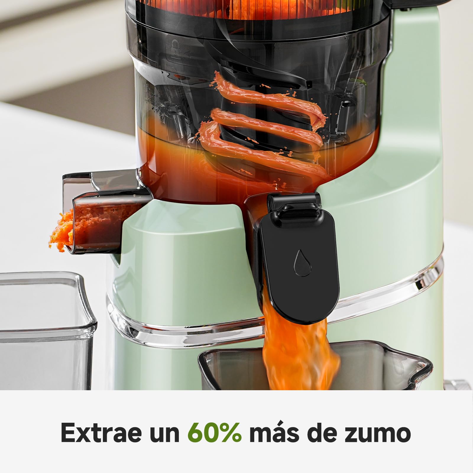 AMZCHEF Extractor de jugo automático con manos libres, apertura de 135 mm y capacidad de 1,8 L, extractor de zumo de frutas y verduras enteras, extractor de jugo lento de 250 W con triple filtro-Verde