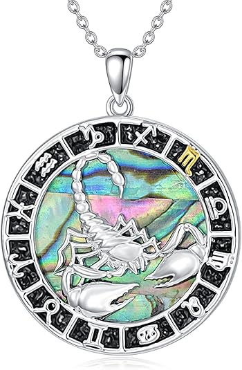 12 Constellation Necklace Zodiac Coin Pendant Necklace Round Abalone Shell 12 Constellation Jewelry Birthday Gift for Women Men