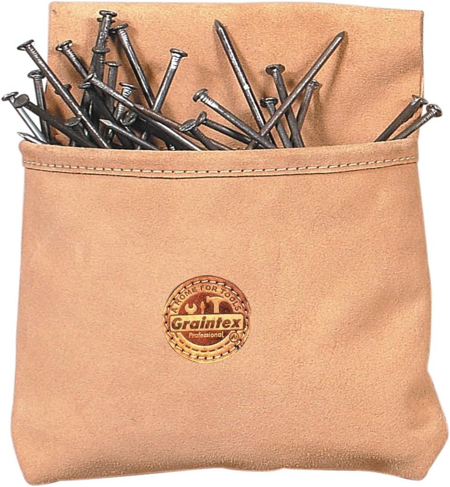 Graintex SS1050 1 Pocket Nail and Tool Pouch Beige Suede Leather for Constructors, Electrician's, Plumbers, Handymen