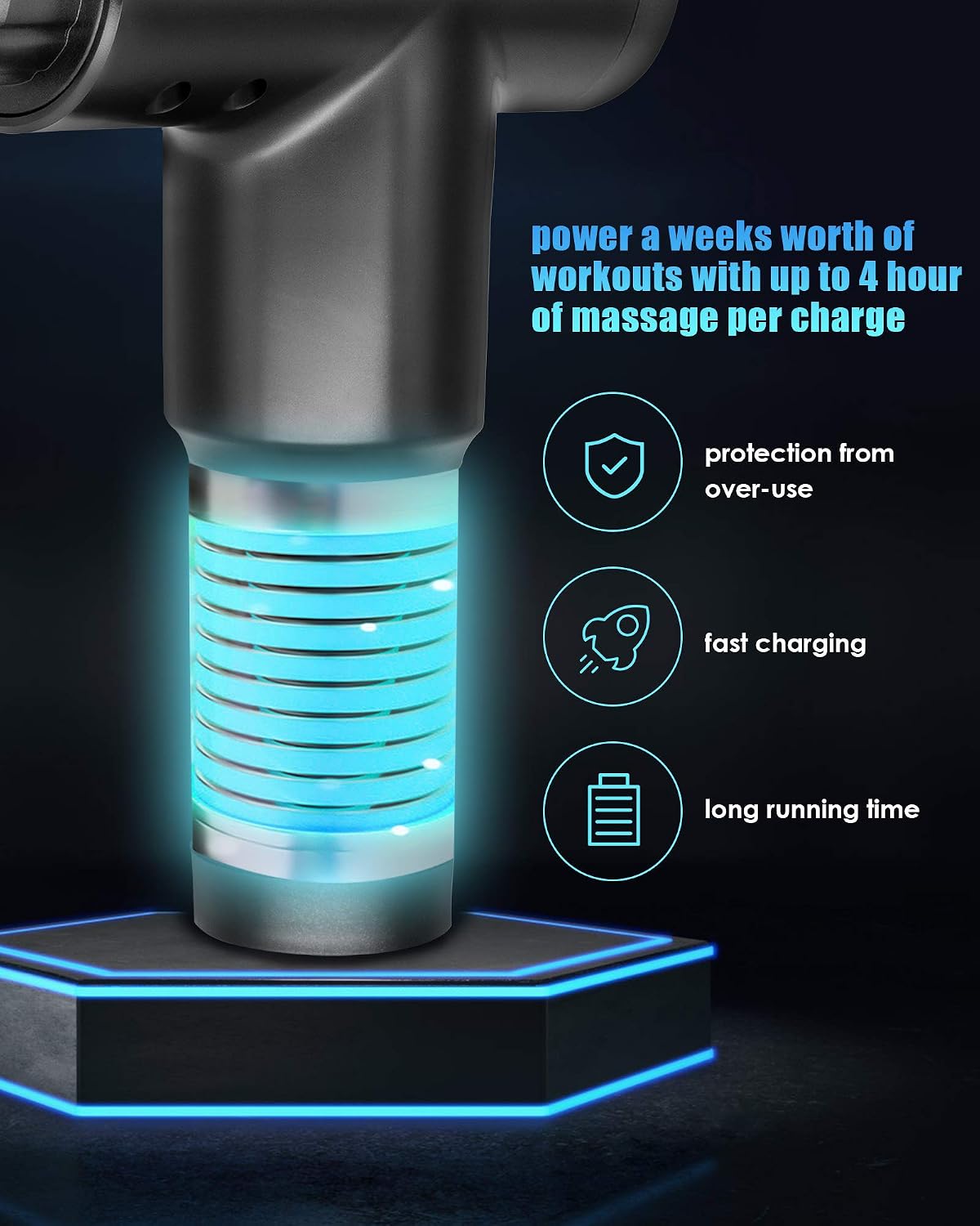 Muscle Massage Gun, Professional Handheld Deep Tissue Massage Gun for Athletes, 6 Adjustable Speed Percussion Massage Rechargeable Body Muscle Massager with 4 Massage Heads for Pain Relief(Silver)