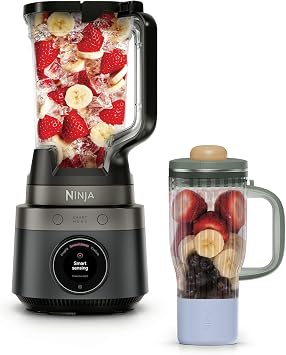 Ninja CrushBOSS 2-in-1 Blender & Personal Blender System, 1200 Watts, SmoothSense, 3 Smart Presets, XL 2.1L Jug, BlendBOSS 710ml Travel Tumbler, Crushes Ice, Onyx LB301UKBK