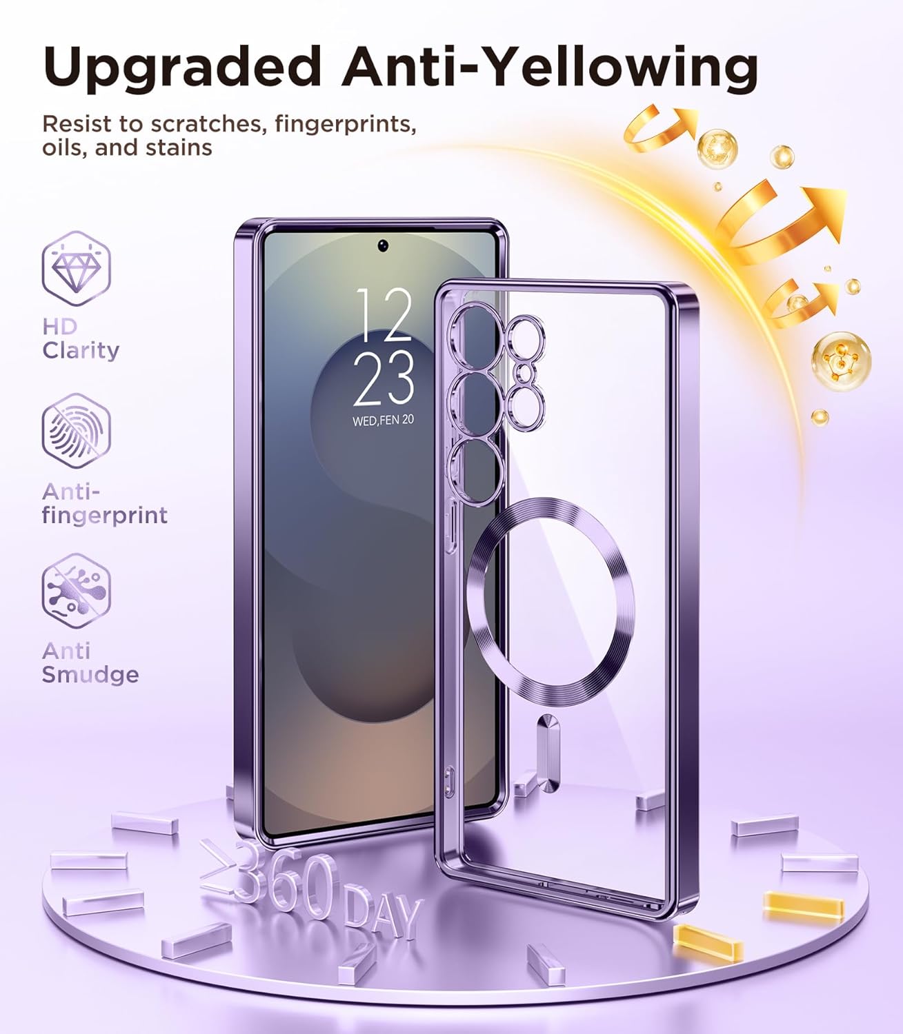 Magnetic Case Compatible with Samsung Galaxy S25 Ultra,Compatible with MagSafe,[Full Camera Protection][Screen Protector] Shockproof Plating Clear Phone Cover for Galaxy S25 Ultra(Dark Purple/Clear)