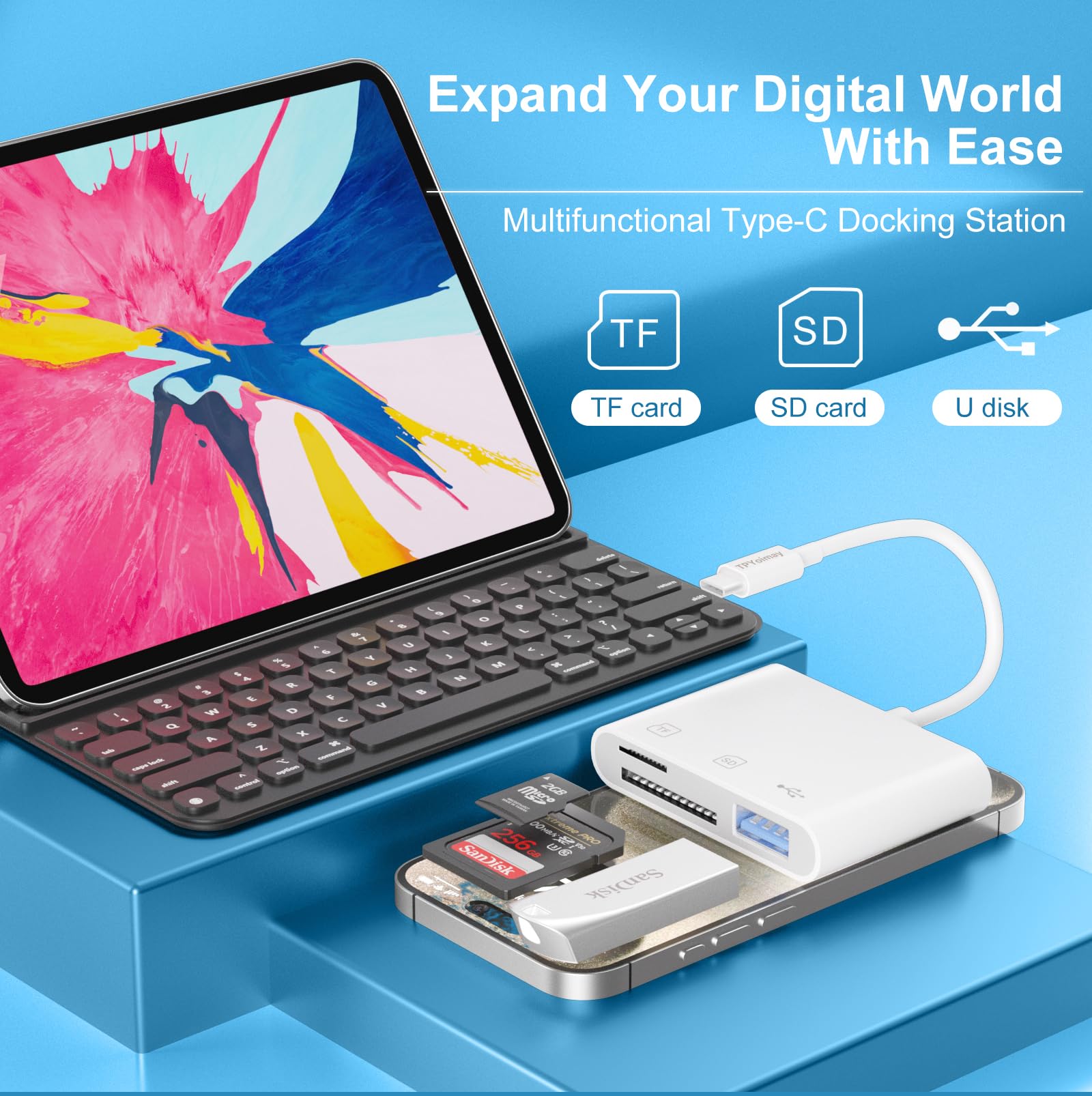 Lector de tarjetas de memoria USB C a Micro SD TF, adaptador de lector de tarjetas de cámara USB 3 en 1, compatible con iPhone 15, iPad Pro, MacBook Pro/Air, Chromebook XPS, Galaxy S10/S9 y
