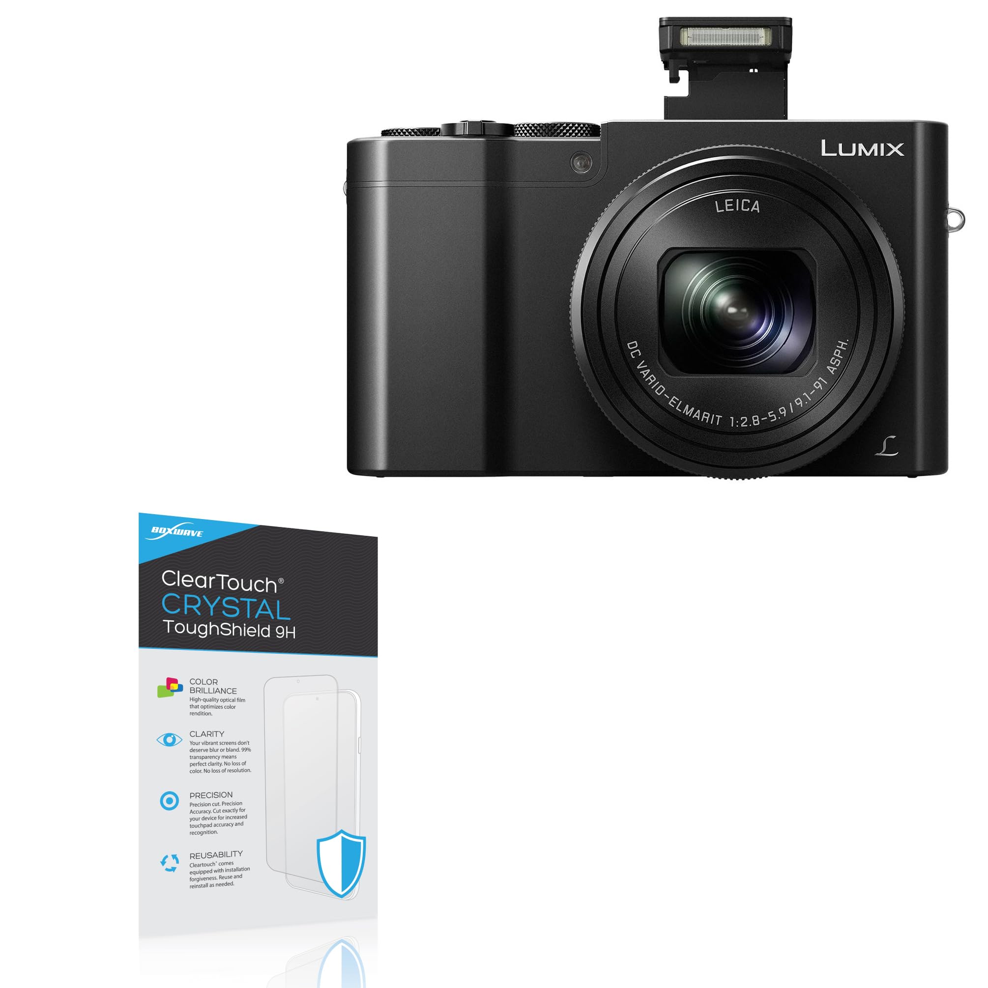 BoxWave Screen Protector Compatible With Panasonic Lumix DMC-ZS100 - ClearTouch Crystal ToughShield 9H (2-Pack), Clear 9H Tough Flexible Film Screen Protector