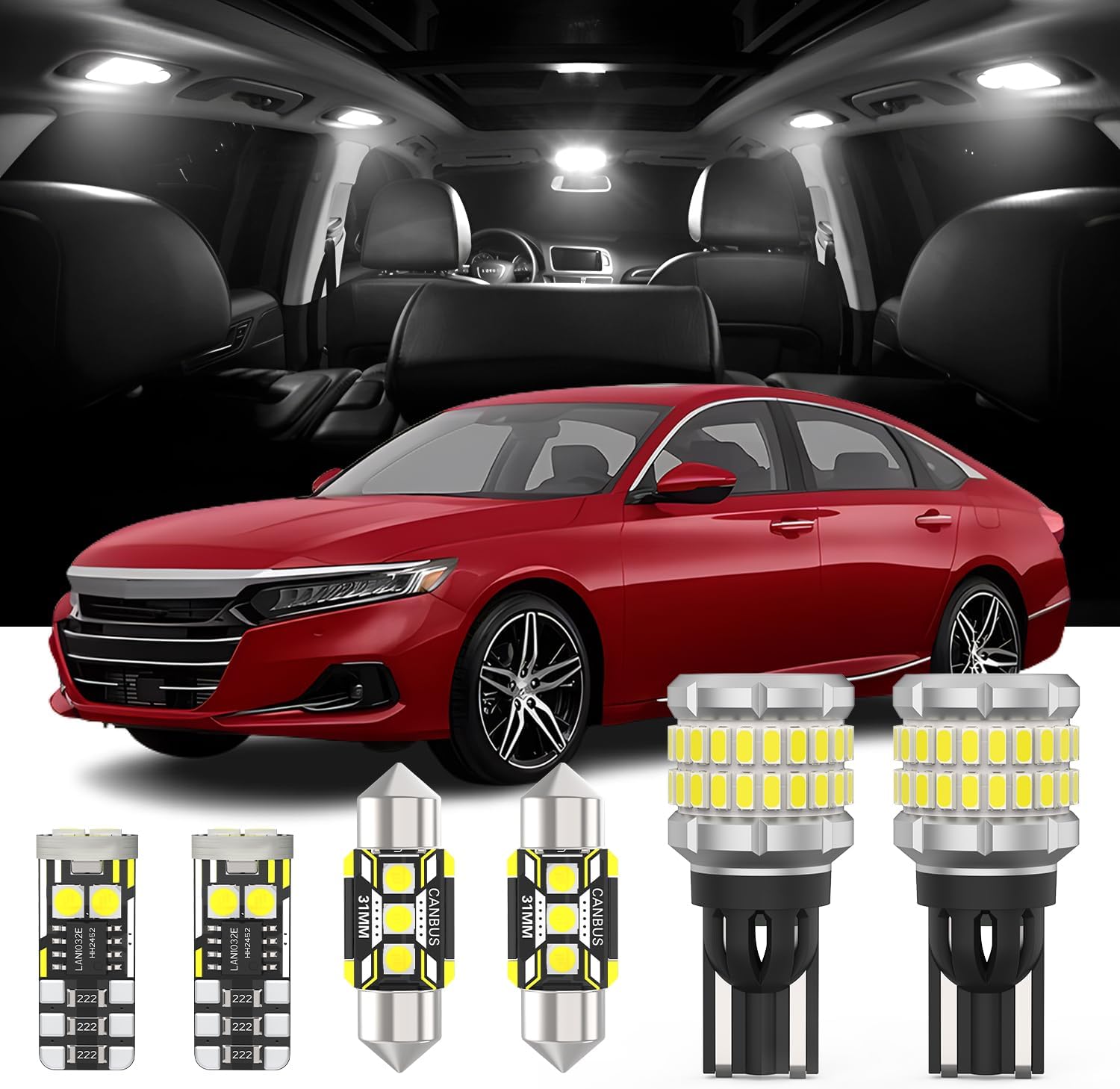 AENVTOL 14 Pieces Interior LED Lights Kit Replacement for Honda Accord 2013-2022 White 6000K LED Interior Bulbs Package + License Plate Lights, Install Tool