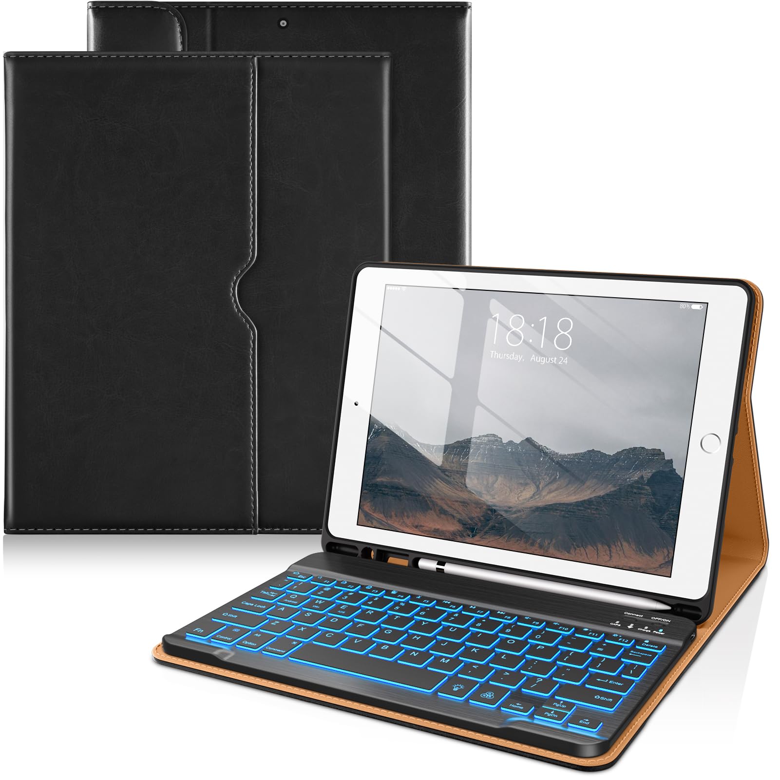 DTTO for iPad 9th/8th/7th Generation Case with Keyboard, Black
