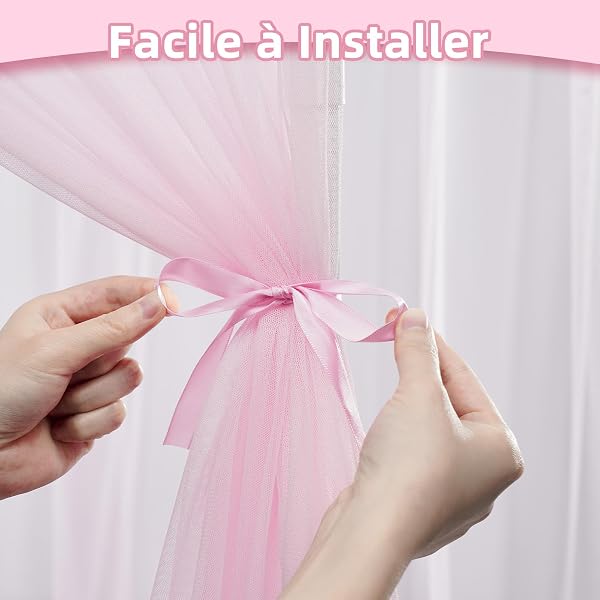 Ciel de lit cabane 2 pièces - Voilage en Forme de Tente 150x350 cm, Décoration Chambre Enfant Fille ou garçon (Rose) - 5
