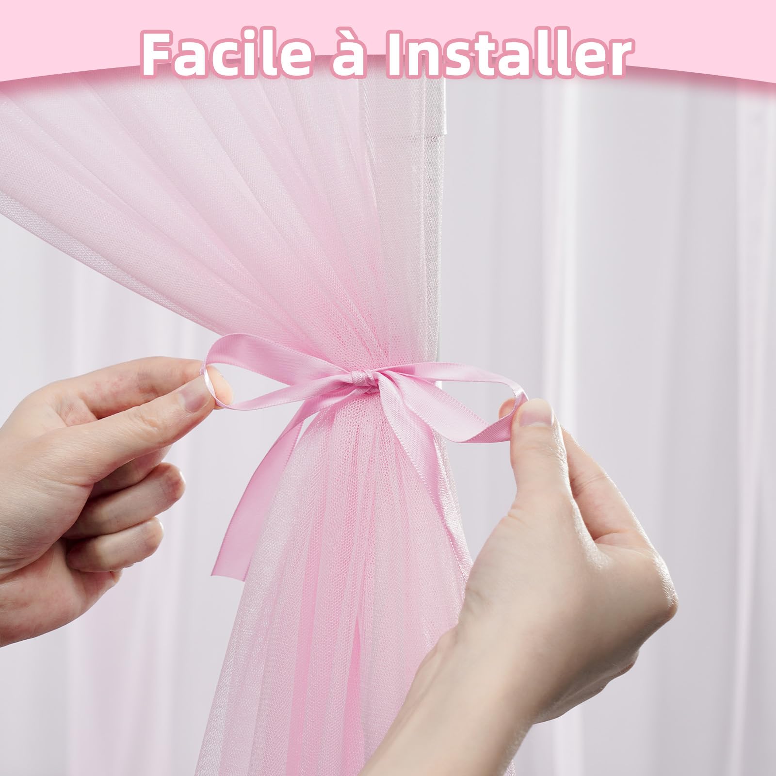 Ciel de lit cabane 2 pièces - Voilage en Forme de Tente 150x350 cm, Décoration Chambre Enfant Fille ou garçon (Rose)